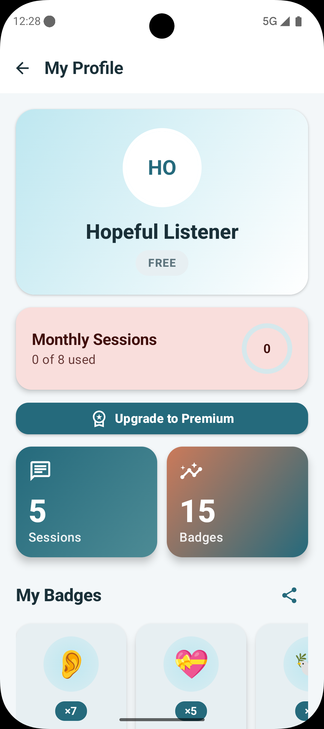 SafeHaven profile screen screenshot